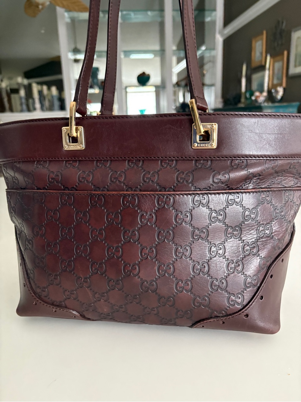 Title: Gucci Guccissima Punch Large Tote 145993 Brown Leather Horsebit bag - Picture 2 of 13